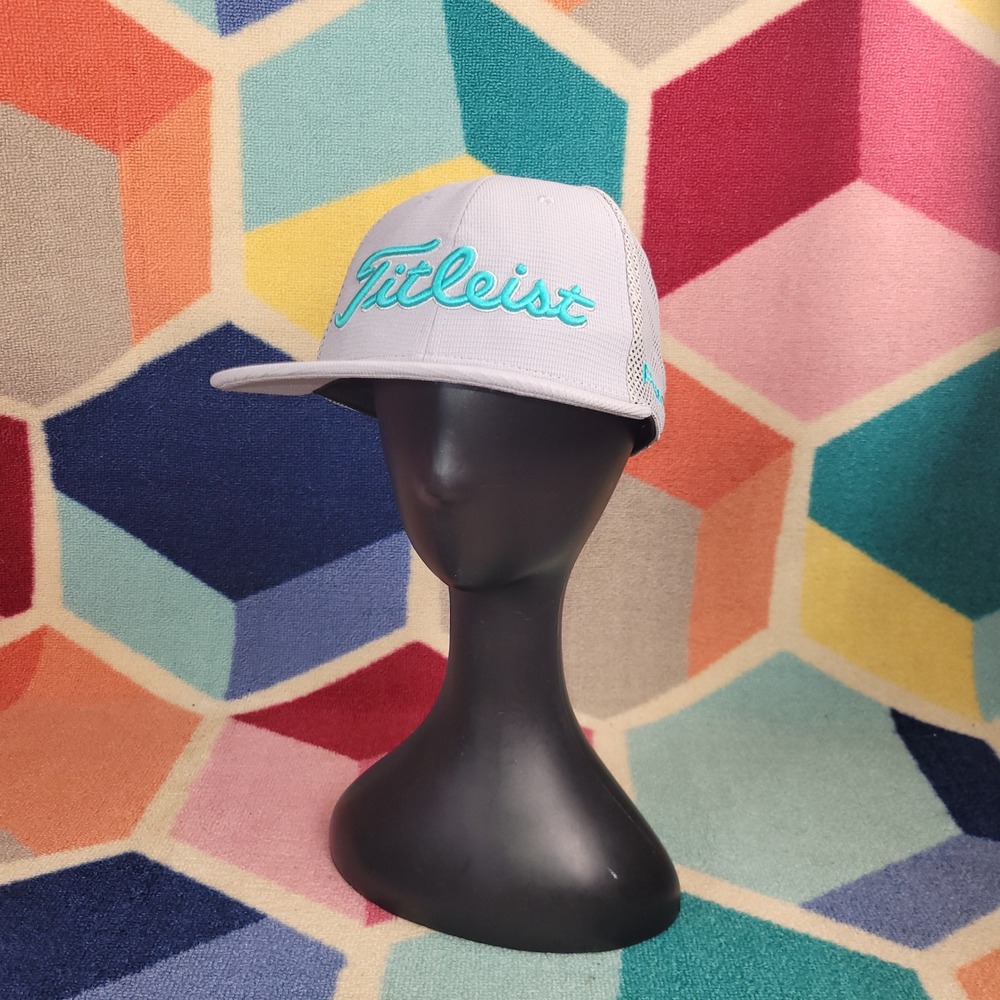 Titleist Golf Hat Grey Teal Cursive Logo Mesh Back Performance Adjustable Cap